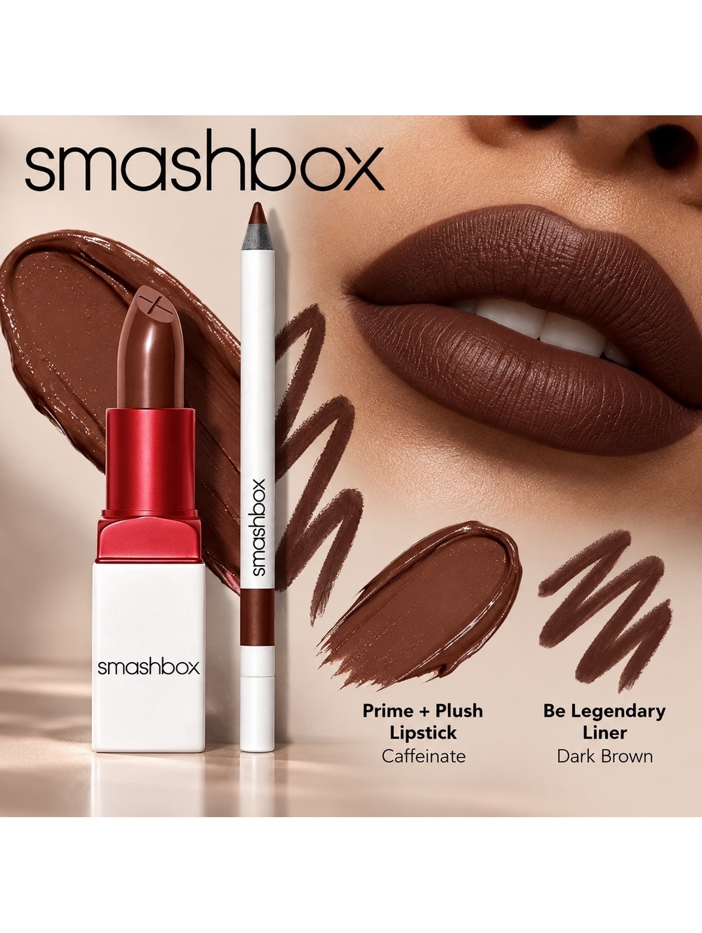 Smashbox Lip Combo • Prime & Plush Lipstick in Caffeinate & Liner in Dark Brown